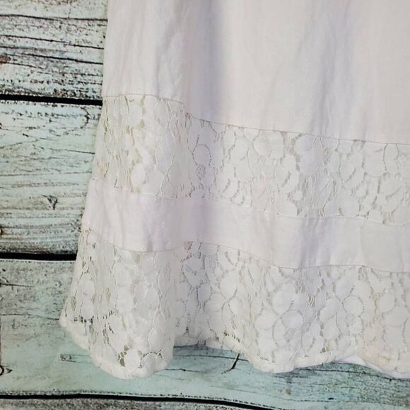 Maurices White Linen Blend Skirt Size 13/14 Lace Trim A-Line Lined Romantic Boho - Picture 3 of 7